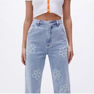 PACSUN 90's BF Carpenter Denim Jeans with Printed Flowers